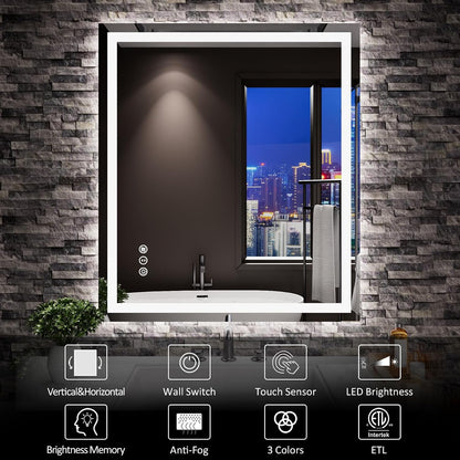 LED Bathroom Mirror 24"X36" with Front Light and Backlit - Colors A
