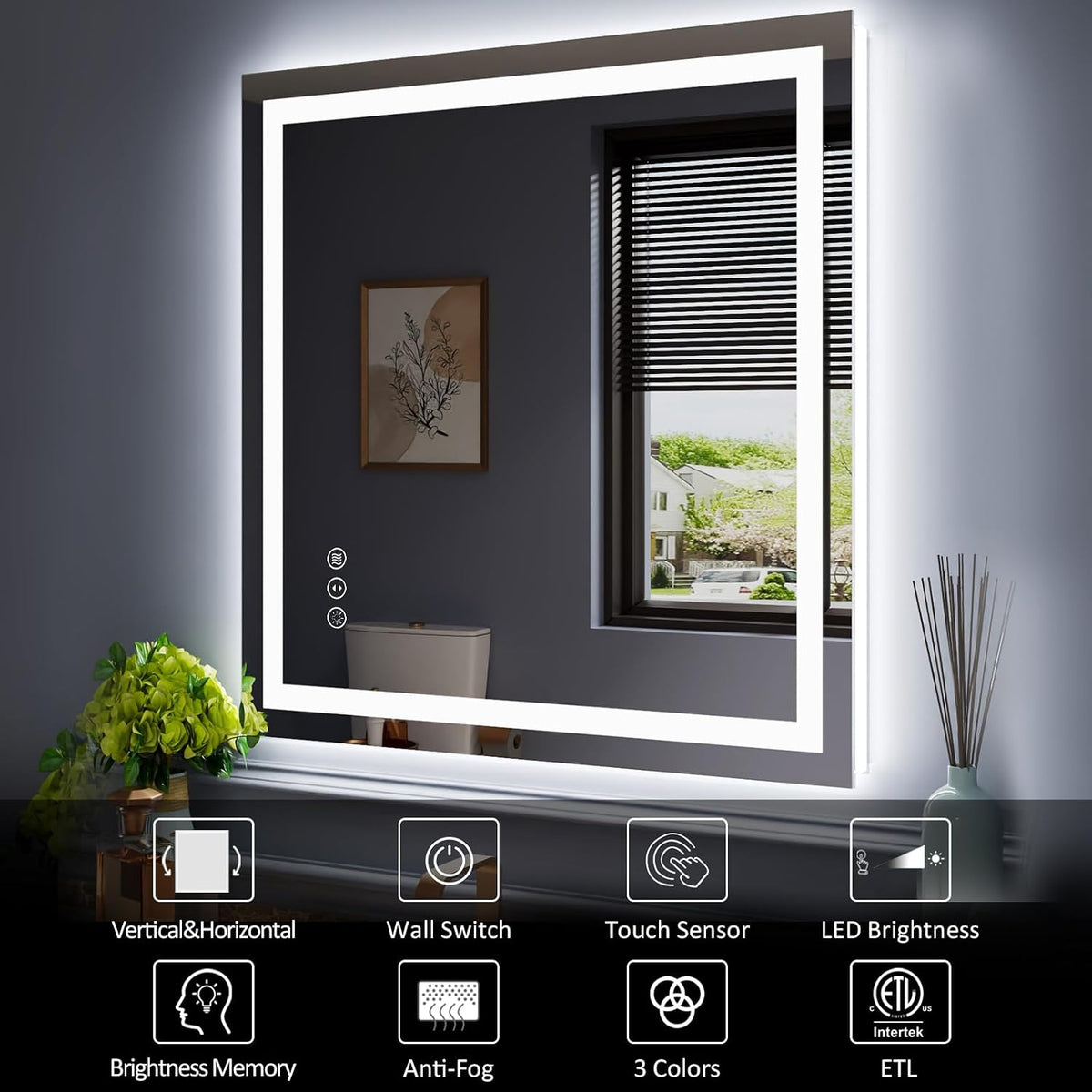 LED Bathroom Mirror 24"X36" with Front Light and Backlit - Colors A
