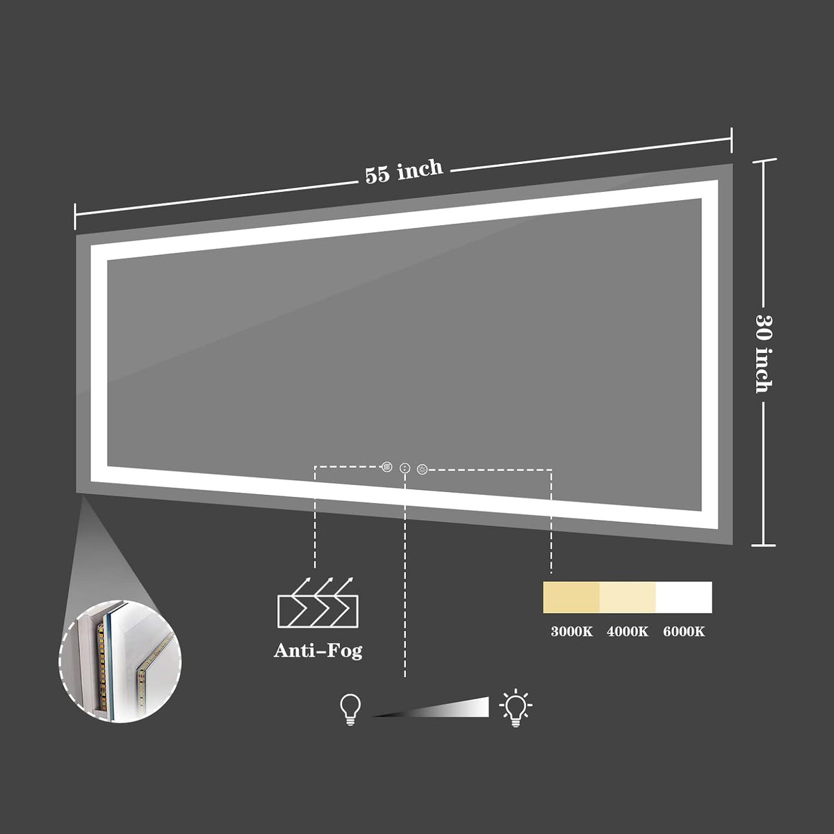 LED Bathroom Mirror 24"X36" with Front Light and Backlit - Colors A