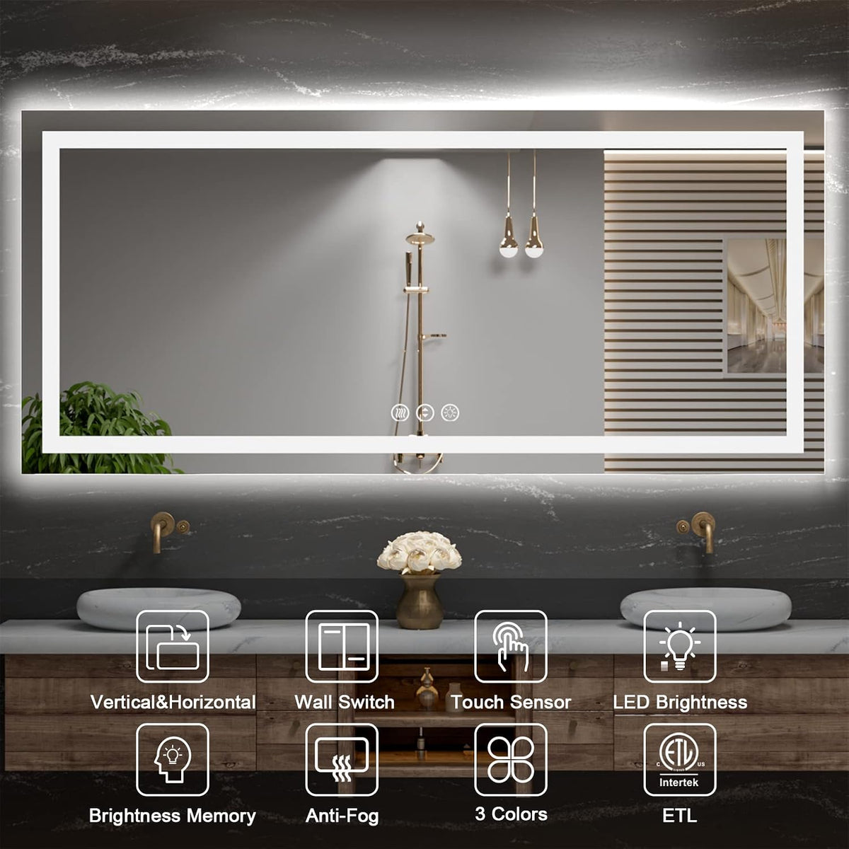 LED Bathroom Mirror 24"X36" with Front Light and Backlit - Colors A