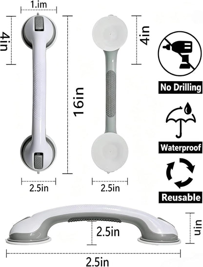 Shower Grab Bar, Suction Grab Bars for Shower, 2 Pack 16.11 Inch Shower Handles for Elderly Suction, Bathroom Grab Bars for Seniors, Shower Grab Bars Suction Heavy Duty, Waterproof No Drilling