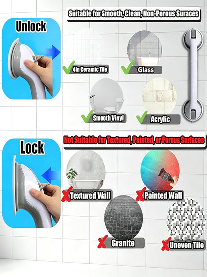 Shower Grab Bar, Suction Grab Bars for Shower, 2 Pack 16.11 Inch Shower Handles for Elderly Suction, Bathroom Grab Bars for Seniors, Shower Grab Bars Suction Heavy Duty, Waterproof No Drilling