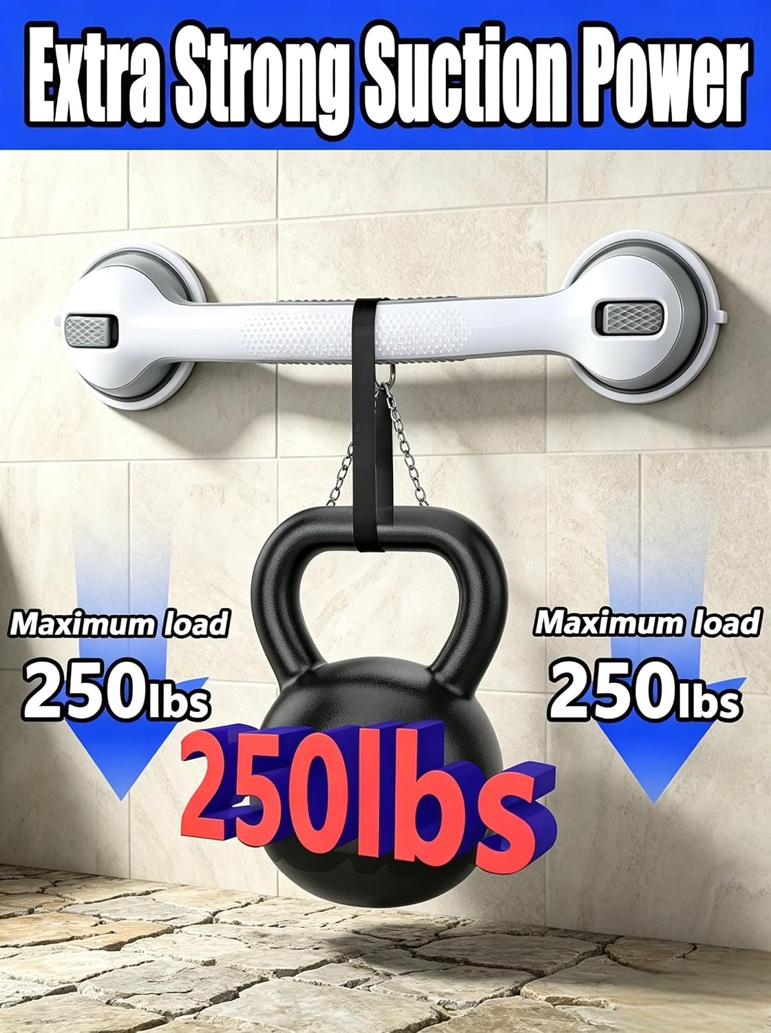 Shower Grab Bar, Suction Grab Bars for Shower, 2 Pack 16.11 Inch Shower Handles for Elderly Suction, Bathroom Grab Bars for Seniors, Shower Grab Bars Suction Heavy Duty, Waterproof No Drilling