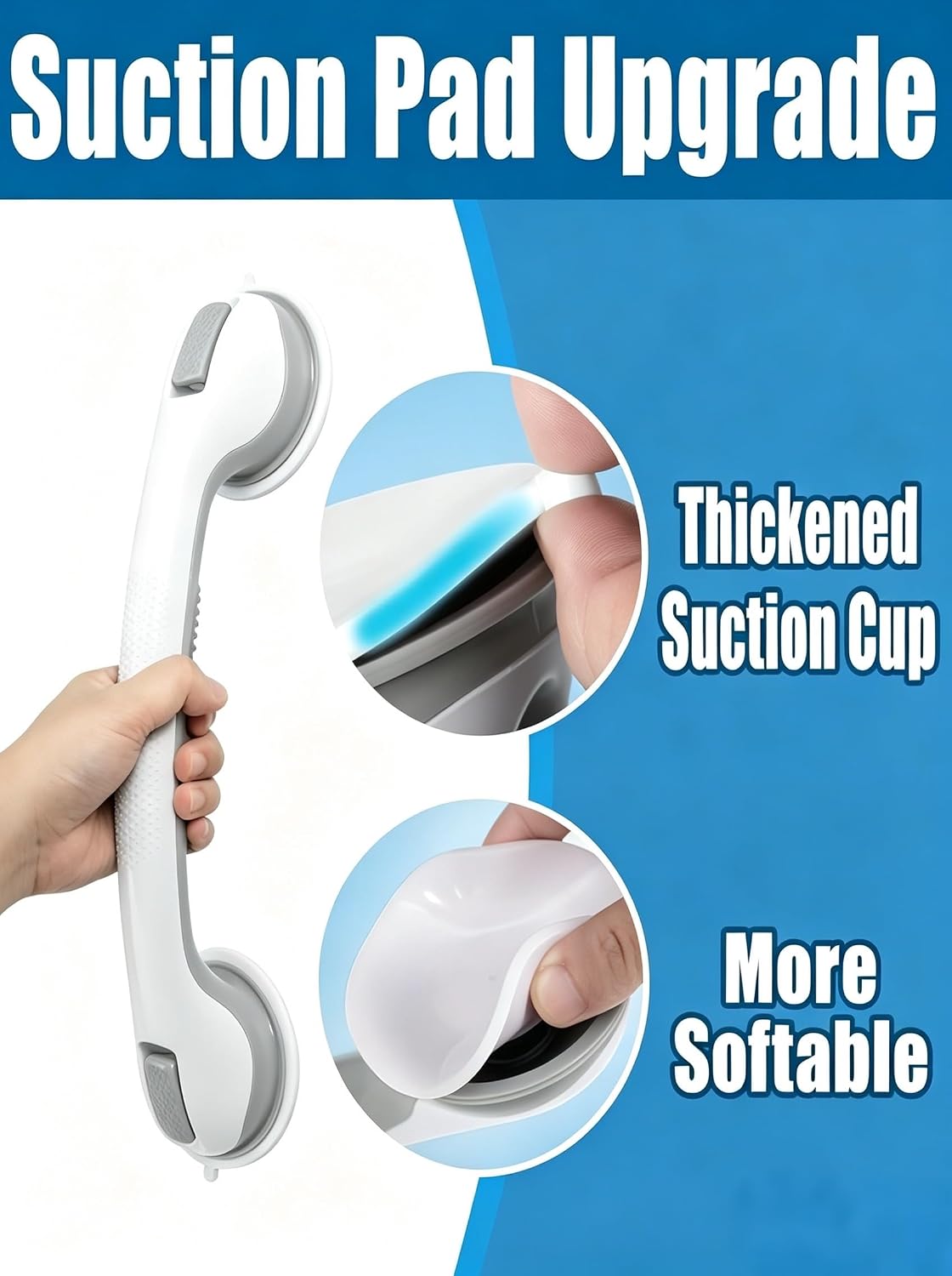 Shower Grab Bar, Suction Grab Bars for Shower, 2 Pack 16.11 Inch Shower Handles for Elderly Suction, Bathroom Grab Bars for Seniors, Shower Grab Bars Suction Heavy Duty, Waterproof No Drilling