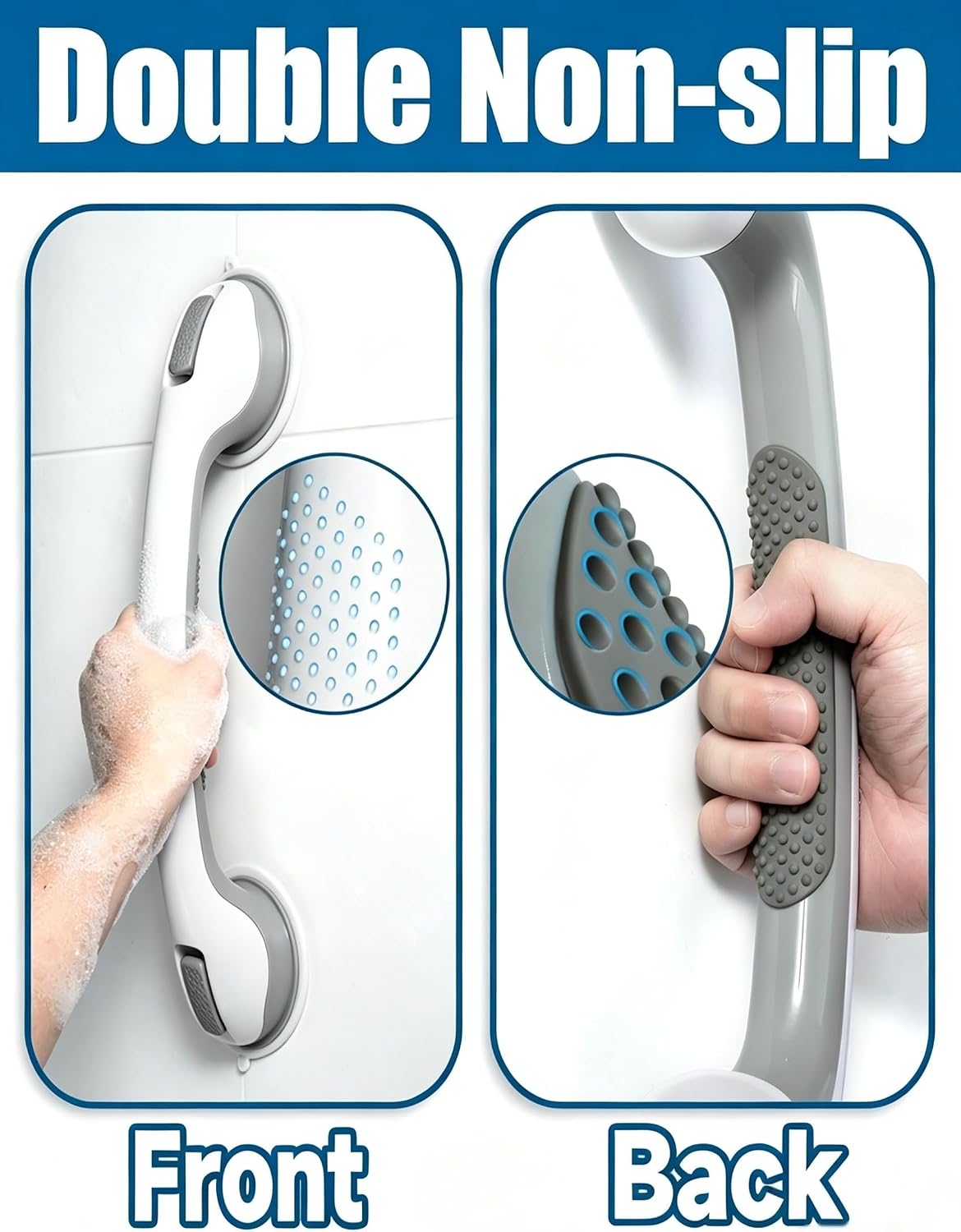 Shower Grab Bar, Suction Grab Bars for Shower, 2 Pack 16.11 Inch Shower Handles for Elderly Suction, Bathroom Grab Bars for Seniors, Shower Grab Bars Suction Heavy Duty, Waterproof No Drilling
