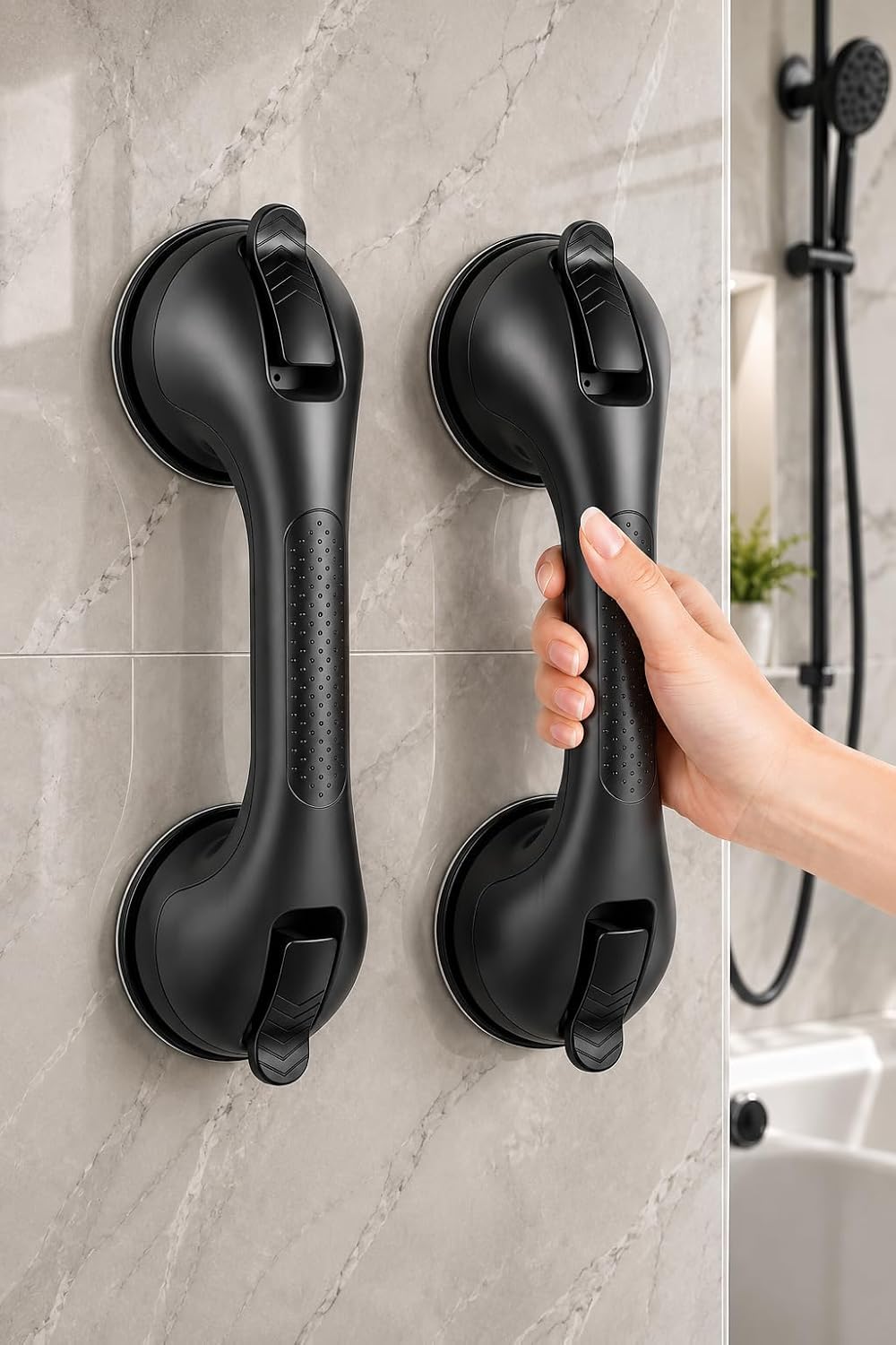 Grab Bars for Shower, Suction Shower Handles for Seniors, 2-Pack, Silver