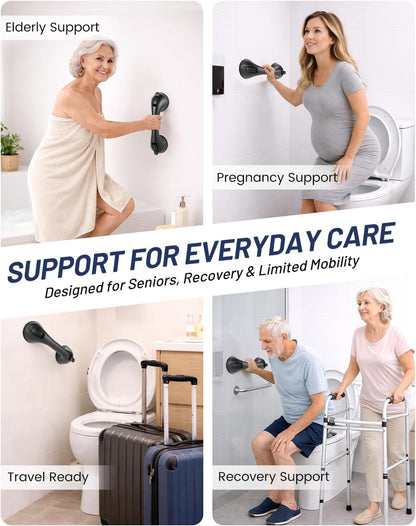Grab Bars for Shower, Suction Shower Handles for Seniors, 2-Pack, Silver