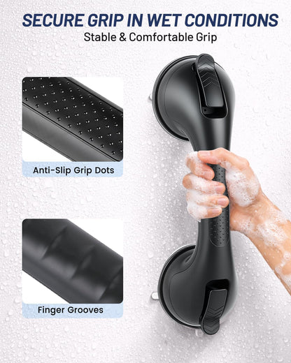 Grab Bars for Shower, Suction Shower Handles for Seniors, 2-Pack, Silver