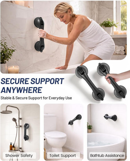 Grab Bars for Shower, Suction Shower Handles for Seniors, 2-Pack, Silver