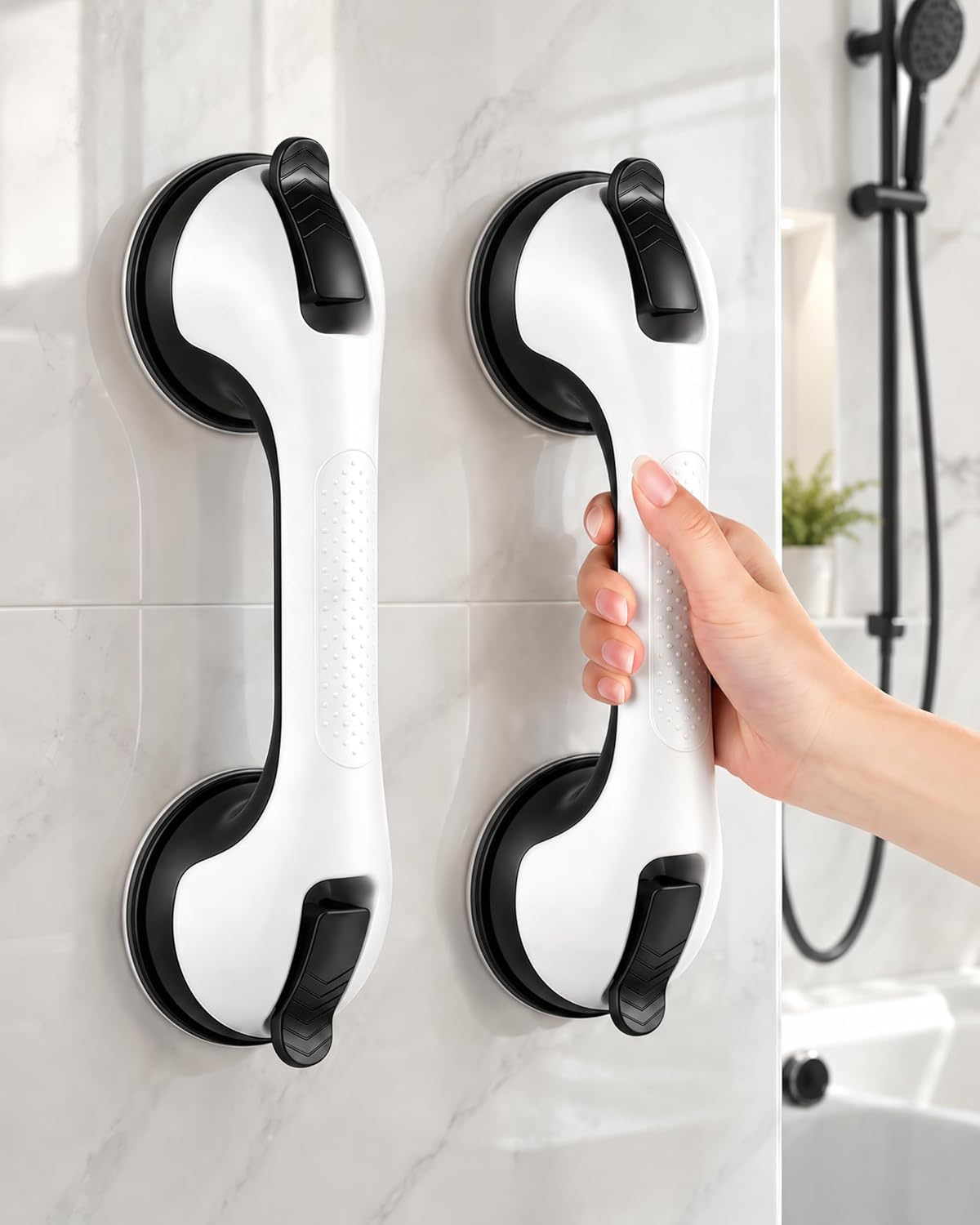 Grab Bars for Shower, Suction Shower Handles for Seniors, 2-Pack, Silver
