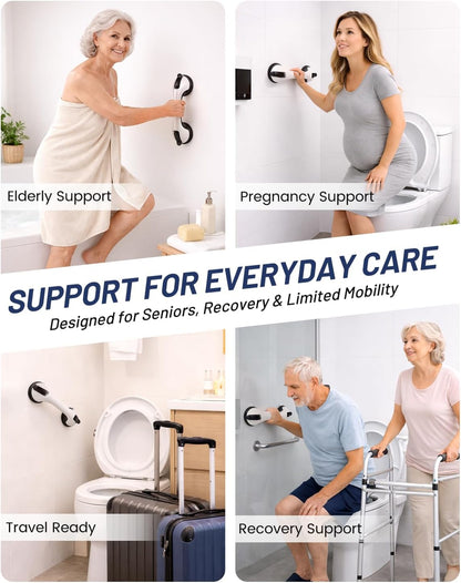 Grab Bars for Shower, Suction Shower Handles for Seniors, 2-Pack, Silver