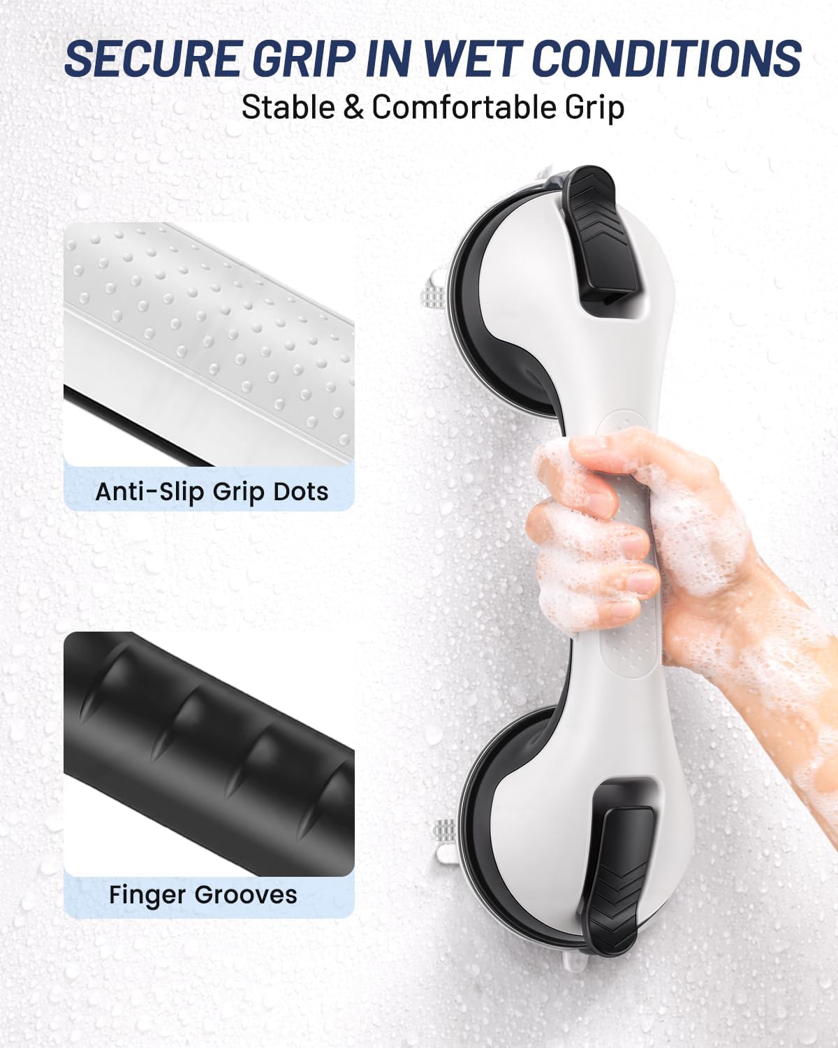 Grab Bars for Shower, Suction Shower Handles for Seniors, 2-Pack, Silver