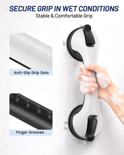 Grab Bars for Shower, Suction Shower Handles for Seniors, 2-Pack, Silver
