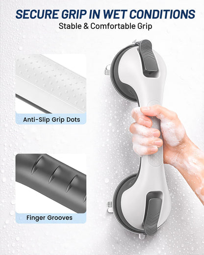 Grab Bars for Shower, Suction Shower Handles for Seniors, 2-Pack, Silver