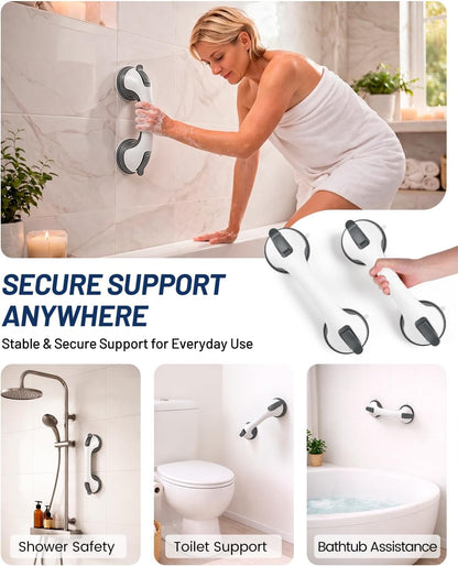 Grab Bars for Shower, Suction Shower Handles for Seniors, 2-Pack, Silver