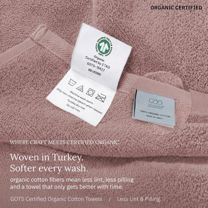 Organic Cotton 6 Pc Bath Towel Set, Bright White | 100% Organic Turkish Cotton, 6-Pc Set: 2 Bath, 2 Hand Towels, 2 Washcloths, 550 GSM, GOTS Certified, Quick-Dry & Absorbent