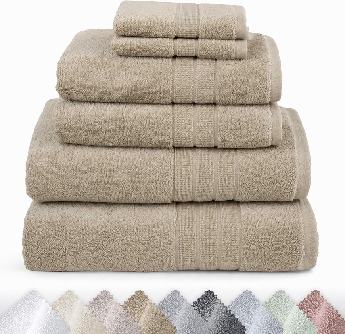 Organic Cotton 6 Pc Bath Towel Set, Bright White | 100% Organic Turkish Cotton, 6-Pc Set: 2 Bath, 2 Hand Towels, 2 Washcloths, 550 GSM, GOTS Certified, Quick-Dry & Absorbent