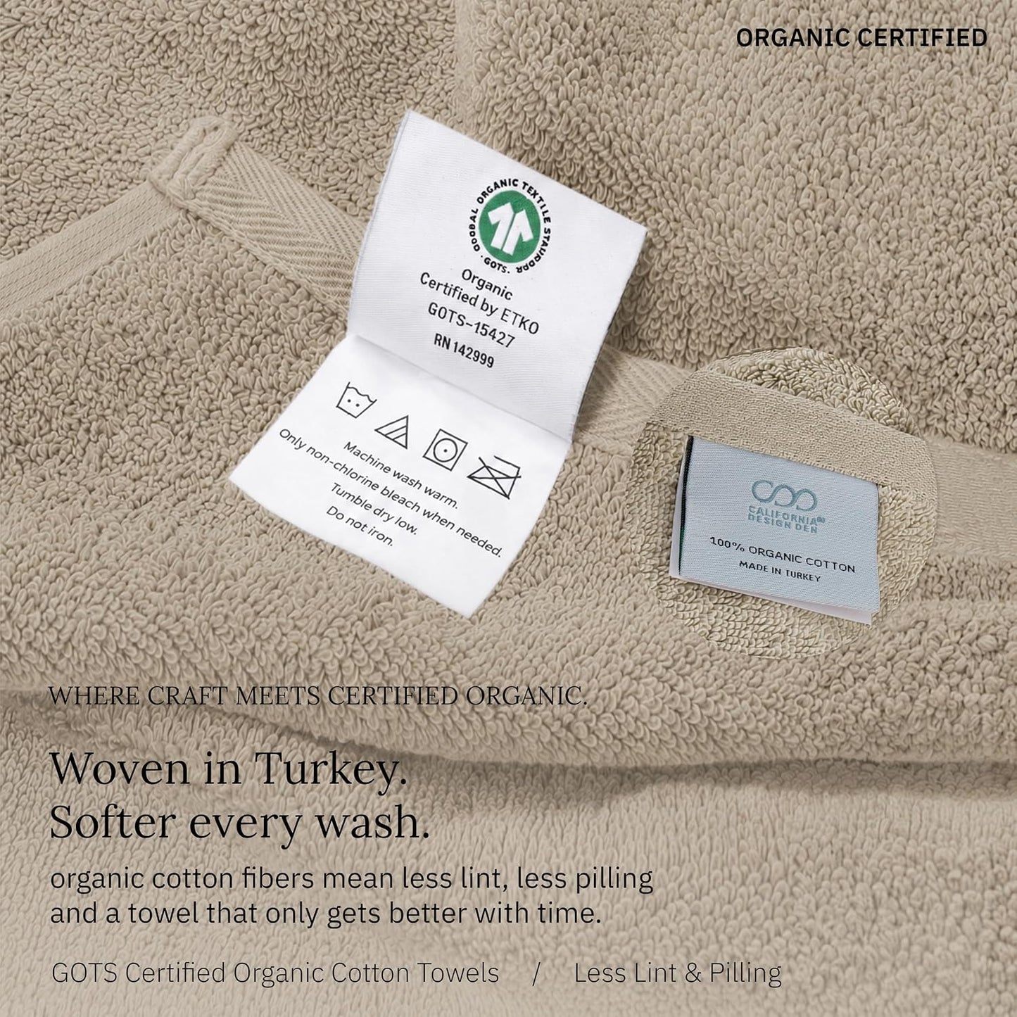 Organic Cotton 6 Pc Bath Towel Set, Bright White | 100% Organic Turkish Cotton, 6-Pc Set: 2 Bath, 2 Hand Towels, 2 Washcloths, 550 GSM, GOTS Certified, Quick-Dry & Absorbent