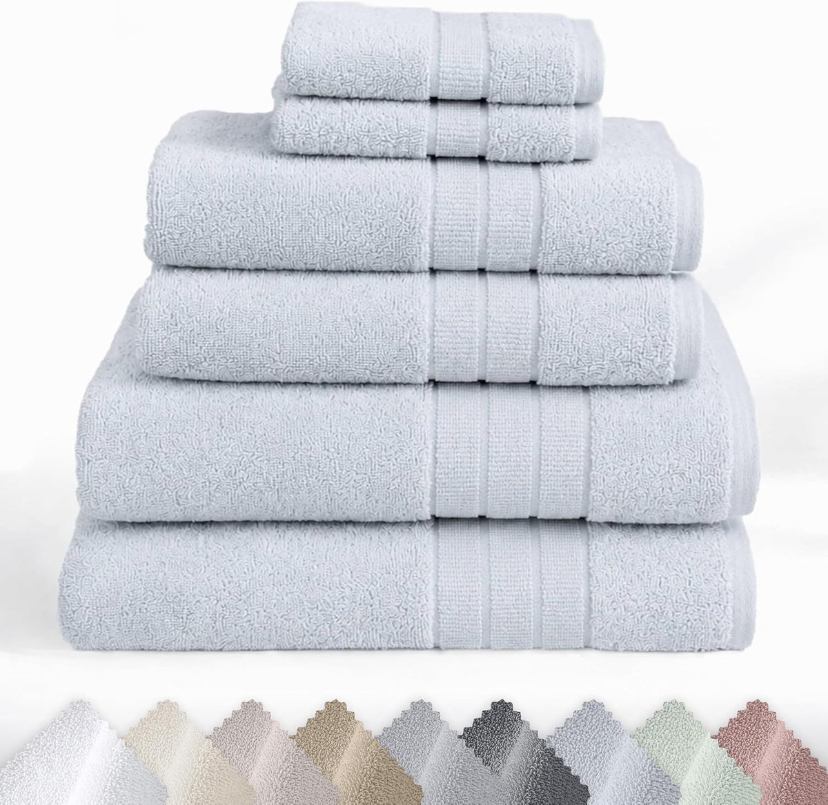Organic Cotton 6 Pc Bath Towel Set, Bright White | 100% Organic Turkish Cotton, 6-Pc Set: 2 Bath, 2 Hand Towels, 2 Washcloths, 550 GSM, GOTS Certified, Quick-Dry & Absorbent