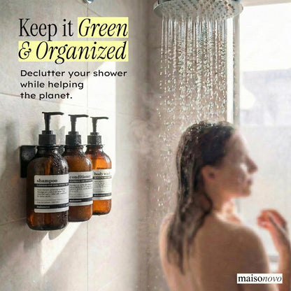 Shampoo and Conditioner Dispenser Wall Mounted Set of 3 Black | 500 ml Shower Gel Dispenser Set of 3. Refillable Shampoo and Conditioner Bottles. Drill Free Secure Design. Black
