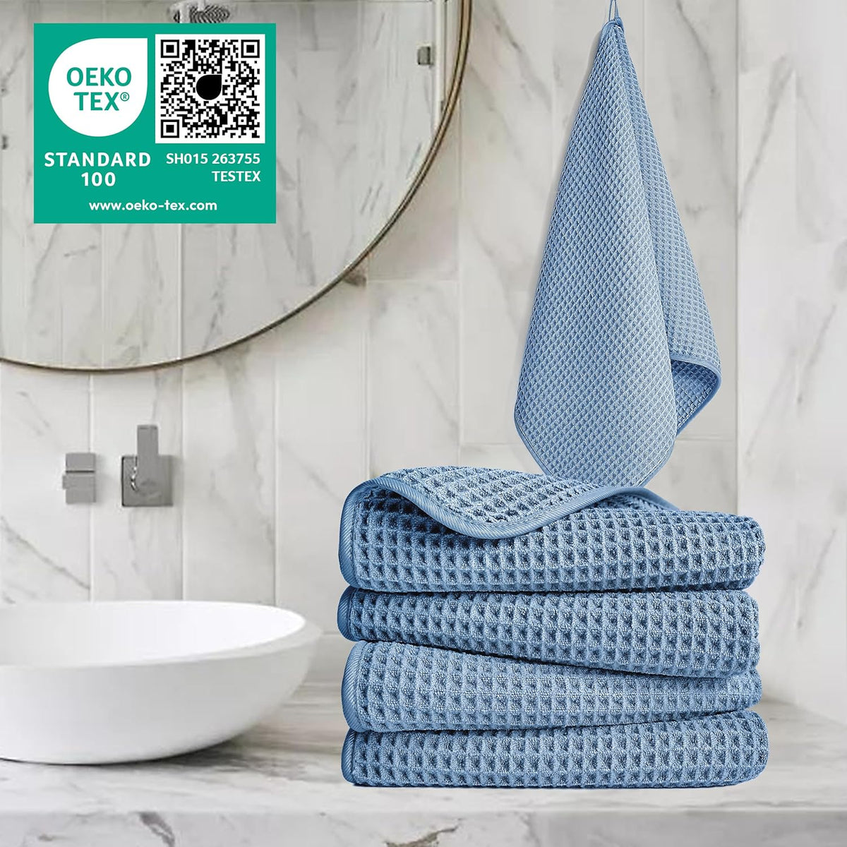 430 GSM Poly Blend Microfiber Quick Dry Waffle Hand Towel, 16x30 in