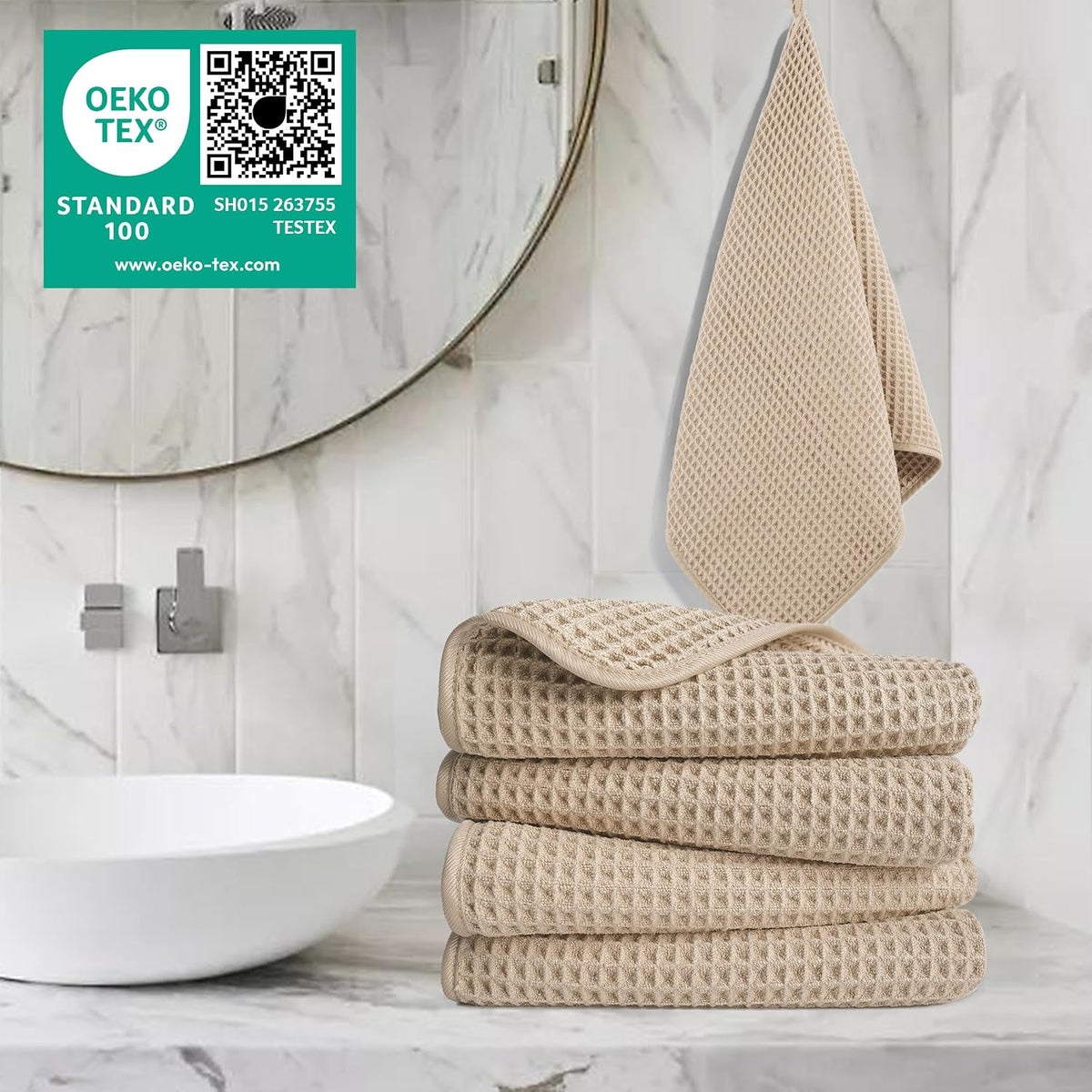 430 GSM Poly Blend Microfiber Quick Dry Waffle Hand Towel, 16x30 in