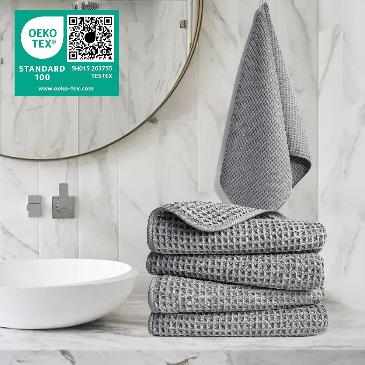 430 GSM Poly Blend Microfiber Quick Dry Waffle Hand Towel, 16x30 in