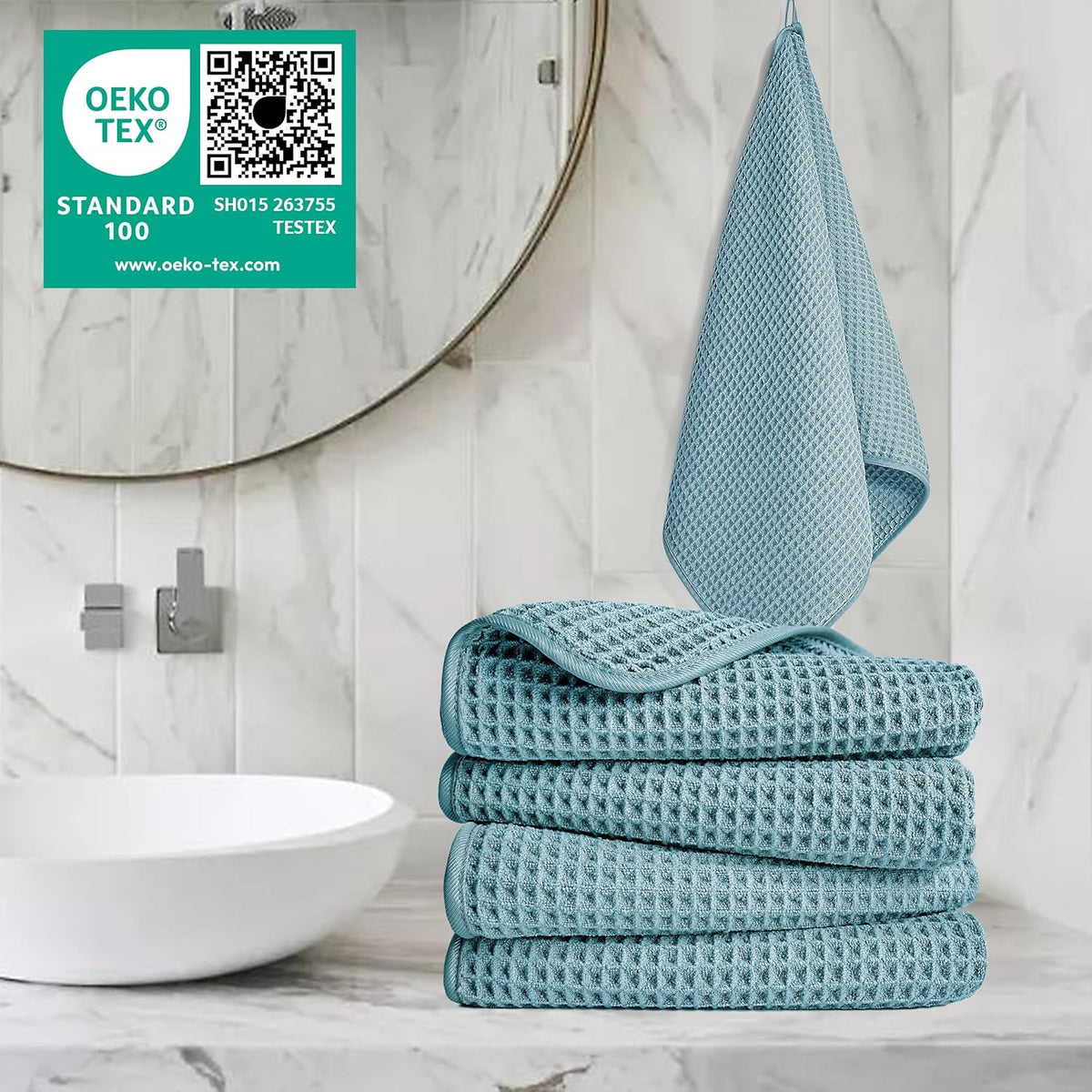 430 GSM Poly Blend Microfiber Quick Dry Waffle Hand Towel, 16x30 in