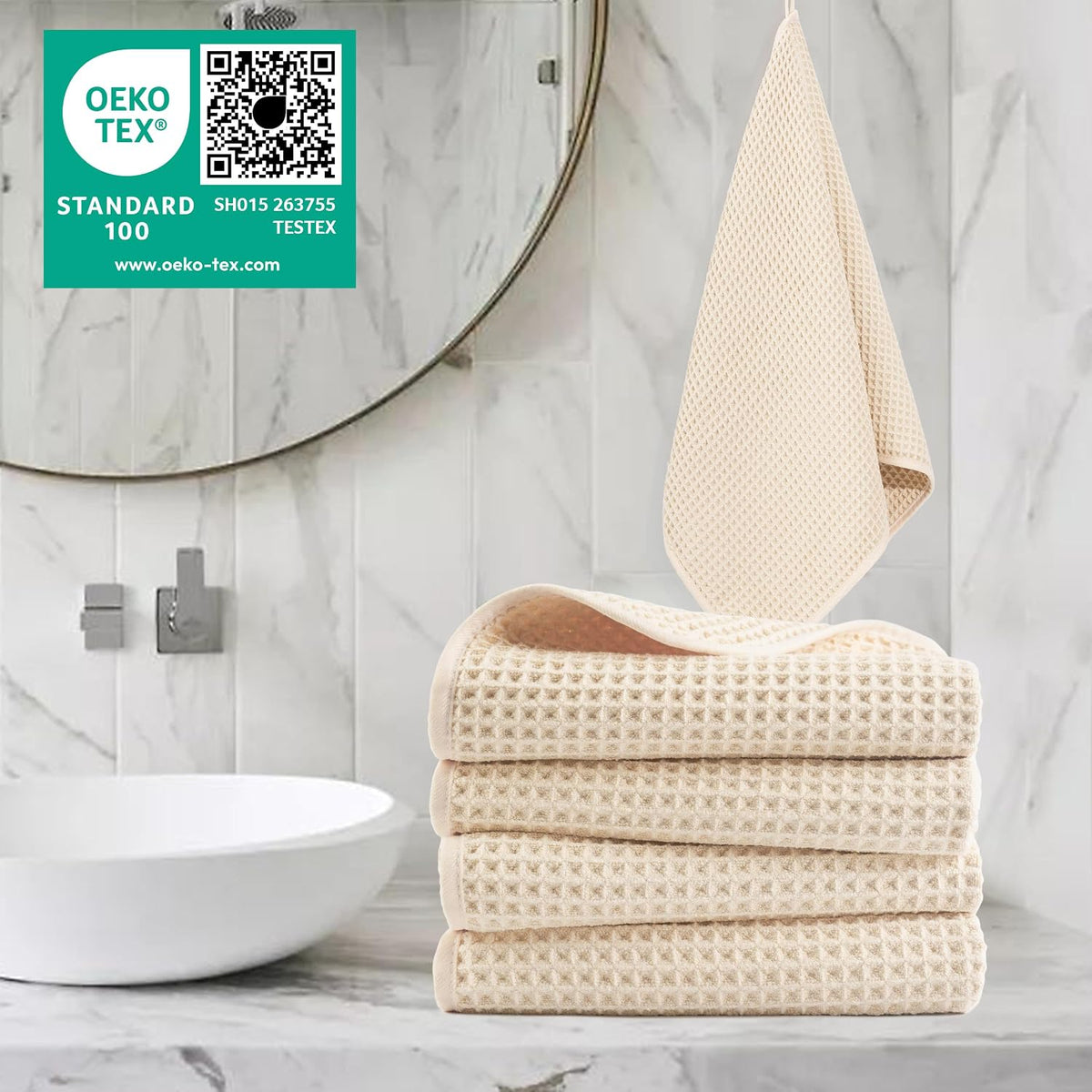 430 GSM Poly Blend Microfiber Quick Dry Waffle Hand Towel, 16x30 in
