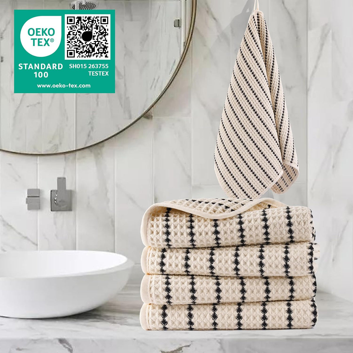 430 GSM Poly Blend Microfiber Quick Dry Waffle Hand Towel, 16x30 in
