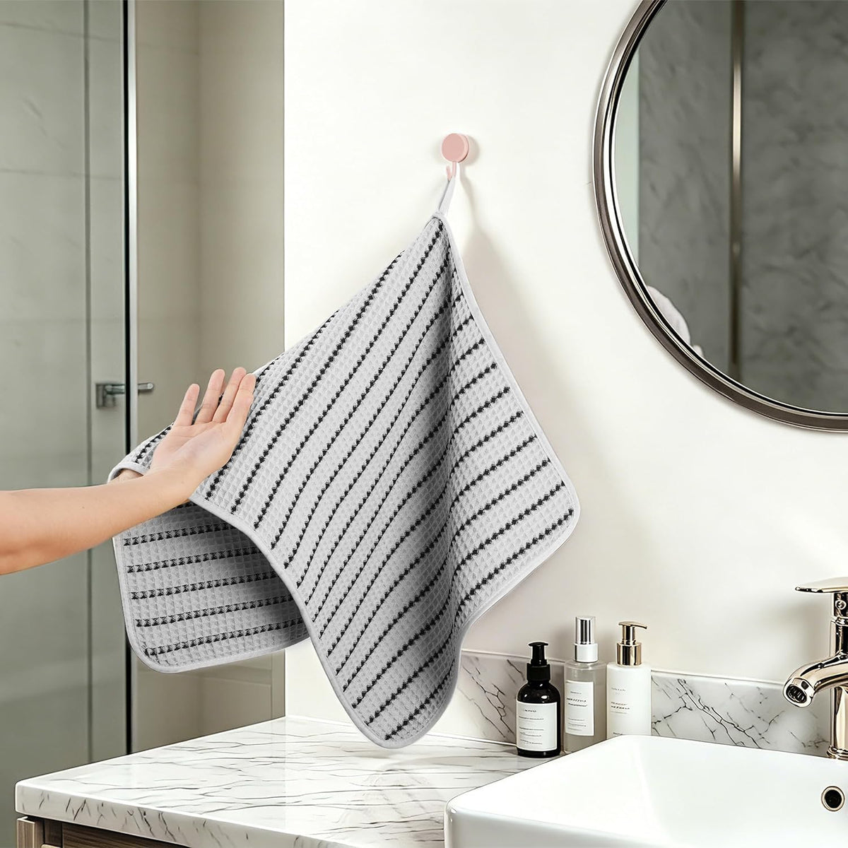 430 GSM Poly Blend Microfiber Quick Dry Waffle Hand Towel, 16x30 in