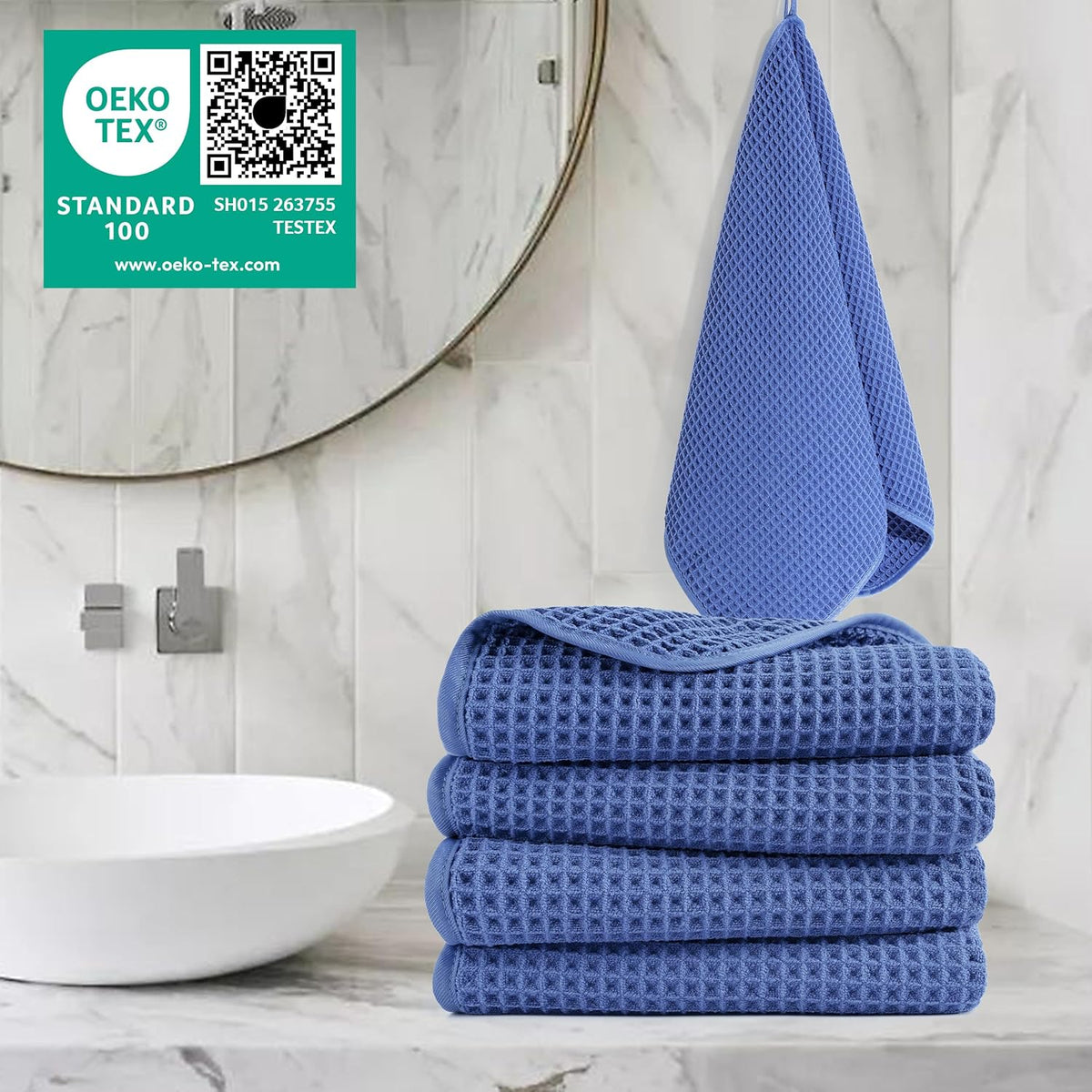 430 GSM Poly Blend Microfiber Quick Dry Waffle Hand Towel, 16x30 in