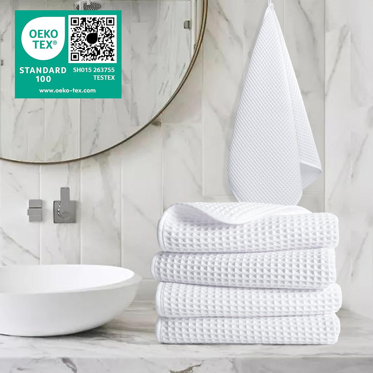 430 GSM Poly Blend Microfiber Quick Dry Waffle Hand Towel, 16x30 in
