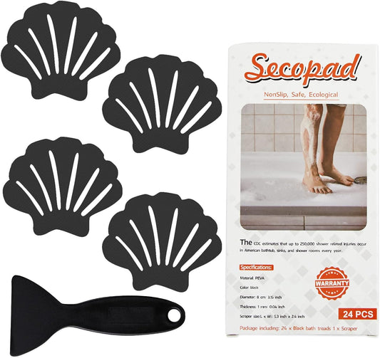 Non-Slip Bathtub Stickers, 24 PCS Shell Safety Bathroom Tubs Showers Treads Adhesive Decals Scraper (Gray)