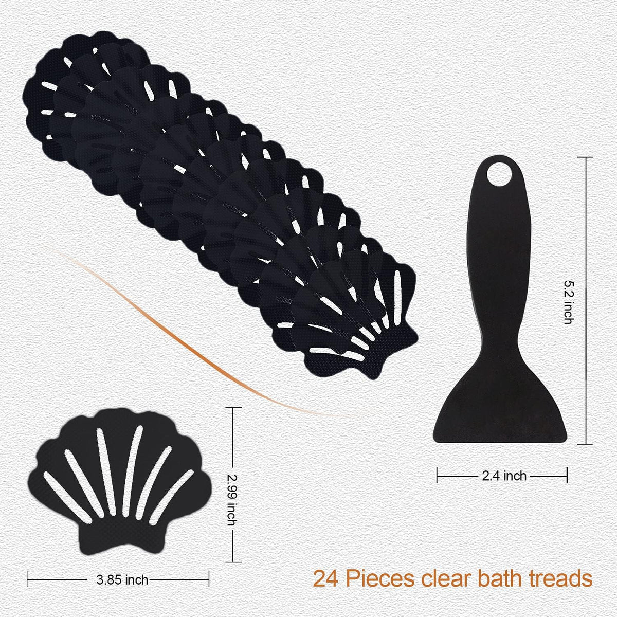 Non-Slip Bathtub Stickers, 24 PCS Shell Safety Bathroom Tubs Showers Treads Adhesive Decals Scraper (Gray)