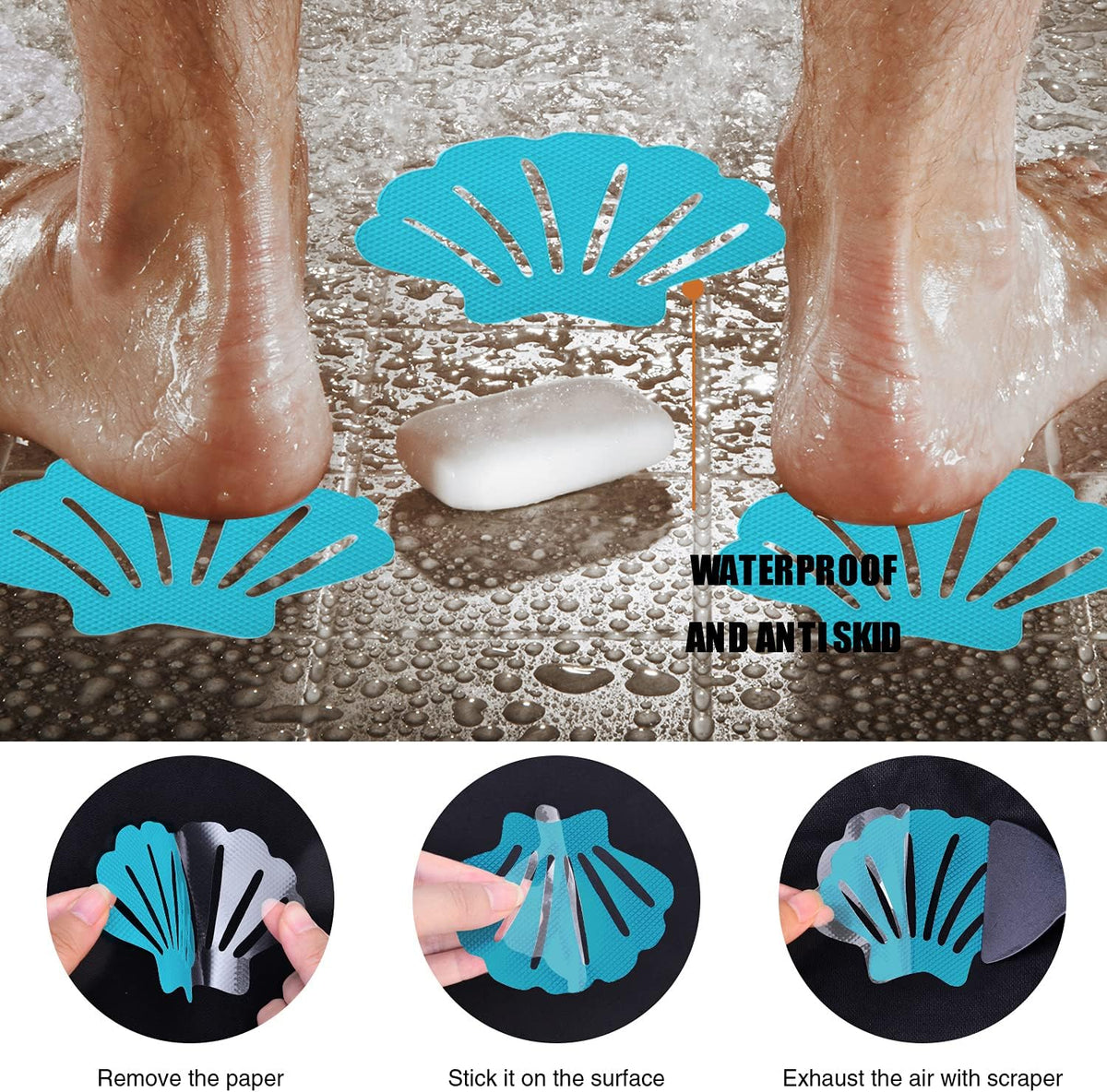 Non-Slip Bathtub Stickers, 24 PCS Shell Safety Bathroom Tubs Showers Treads Adhesive Decals Scraper (Gray)