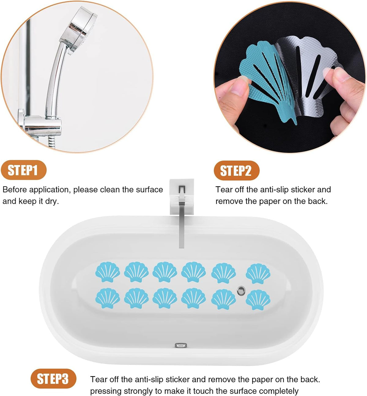 Non-Slip Bathtub Stickers, 24 PCS Shell Safety Bathroom Tubs Showers Treads Adhesive Decals Scraper (Gray)