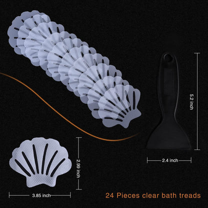 Non-Slip Bathtub Stickers, 24 PCS Shell Safety Bathroom Tubs Showers Treads Adhesive Decals Scraper (Gray)