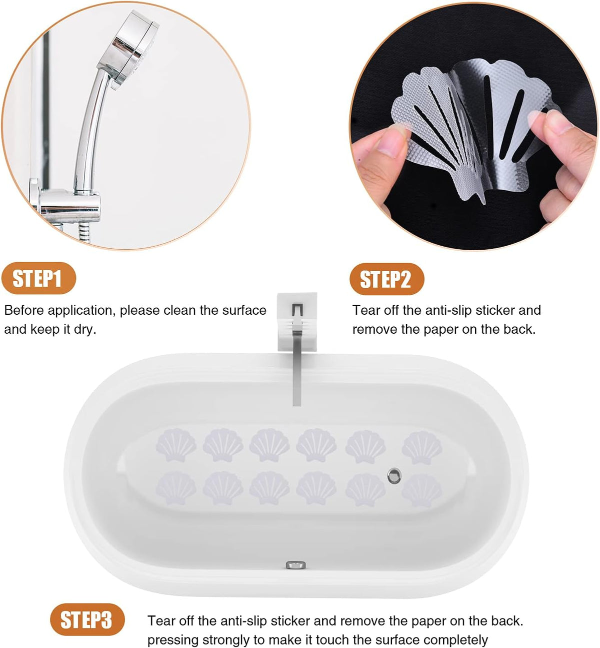 Non-Slip Bathtub Stickers, 24 PCS Shell Safety Bathroom Tubs Showers Treads Adhesive Decals Scraper (Gray)