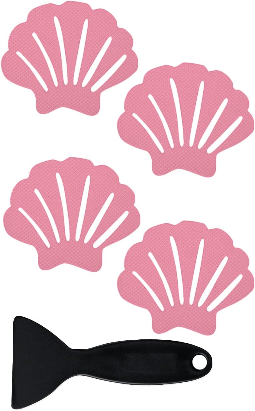 Non-Slip Bathtub Stickers, 24 PCS Shell Safety Bathroom Tubs Showers Treads Adhesive Decals Scraper (Gray)