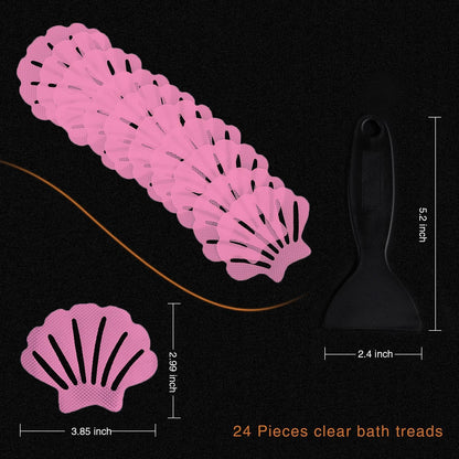Non-Slip Bathtub Stickers, 24 PCS Shell Safety Bathroom Tubs Showers Treads Adhesive Decals Scraper (Gray)