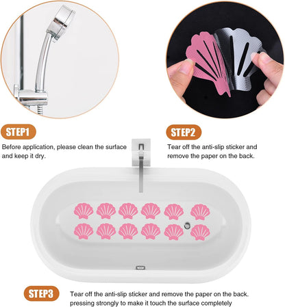 Non-Slip Bathtub Stickers, 24 PCS Shell Safety Bathroom Tubs Showers Treads Adhesive Decals Scraper (Gray)