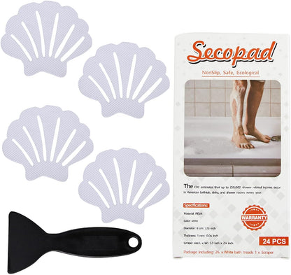 Non-Slip Bathtub Stickers, 24 PCS Shell Safety Bathroom Tubs Showers Treads Adhesive Decals Scraper (Gray)
