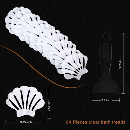 Non-Slip Bathtub Stickers, 24 PCS Shell Safety Bathroom Tubs Showers Treads Adhesive Decals Scraper (Gray)