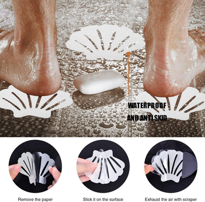 Non-Slip Bathtub Stickers, 24 PCS Shell Safety Bathroom Tubs Showers Treads Adhesive Decals Scraper (Gray)
