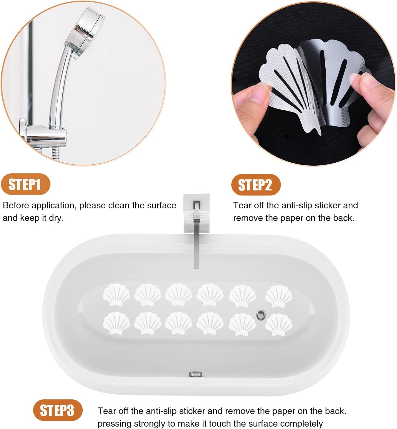 Non-Slip Bathtub Stickers, 24 PCS Shell Safety Bathroom Tubs Showers Treads Adhesive Decals Scraper (Gray)