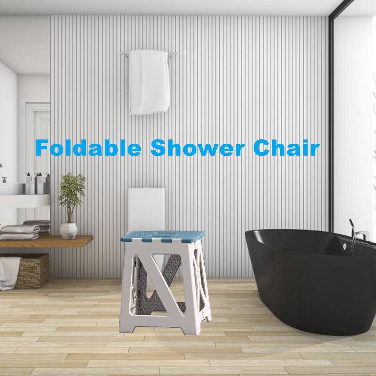 Foldable Bath Shower Safety Chair Seat Khaki, Foldable and Anti-Slip Bench Bathtub Stool for Elderly or Seniors (Foldable ShowerChair 15.7" H Khaki)
