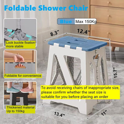 Foldable Bath Shower Safety Chair Seat Khaki, Foldable and Anti-Slip Bench Bathtub Stool for Elderly or Seniors (Foldable ShowerChair 15.7" H Khaki)