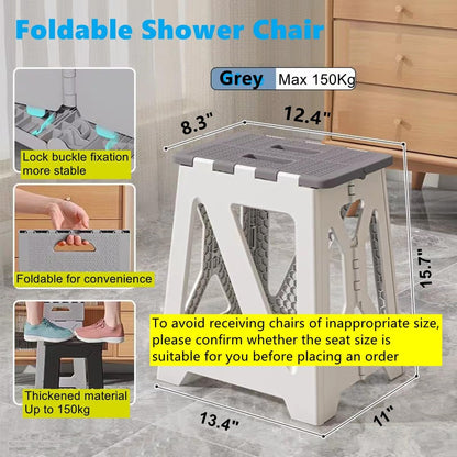 Foldable Bath Shower Safety Chair Seat Khaki, Foldable and Anti-Slip Bench Bathtub Stool for Elderly or Seniors (Foldable ShowerChair 15.7" H Khaki)