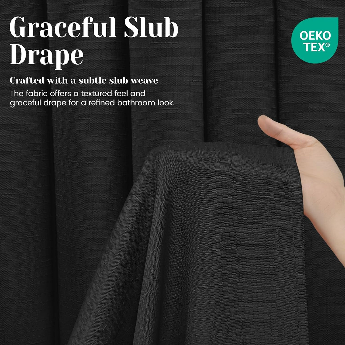 Ringless Slub Shower Curtain with Snap in Liner, 71x74, Black - Colors A
